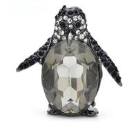 Sparkling Crystal Penguin Brooch Gunmetal Tone Rhinestone Animal Lapel Pin Elegant Nature Inspired Statement Jewelry for Women