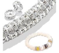 Sparkling Crystal Spacer Beads - 150 PCS Silver Plated Rondelle - Crystal Rhinestone Spacer - Flat Round Loose Beads for DIY Bracelet Necklace Jewelry Making Decorations