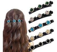 Sparkling Crystal Stone Braided Hair Clips, Satin Fabric for Women, Four-Leaf Retro Diamond With 3 Small Clips - 5 PCS