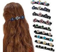 Sparkling Crystal Stone Braided Hair Clips, Satin Fabric Hair Clips for Women, Four-Leaf Crystal Stone Hair Clips with 3 Small Clips Clover&Retro Diamond -9 PCS