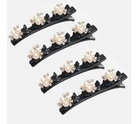 Sparkling Crystal Stone Braided Hair Clips, Shiny Rhinestone Hair Clip with 3 Small Clips, Pearl shaped hairpin duckbill clip, Hair Accessories for Women/Girls