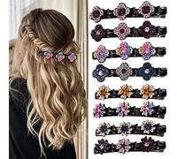 Sparkling Crystal Stone Braided Hair Clover Clips for Thick Thin Hair, Girls/Women Hair Accessories for Styling Sectioning, Large, 8 Pcs