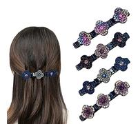 Sparkling Crystal Stone & Rhinestone Braided Hair Clips - Double Layer Sectioning, No-Slip (4PCS)