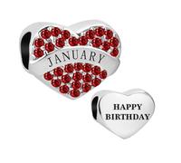 Sparkling Cubic Zirconia Birthstones Heart Charm fits Pandora Charms Bracelets Gift Love Women Birthday January to December Bead