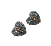 Sparkling Cubic Zirconia Heart Crosses Earrings with Blue Turquoise for Women Elegant Gold Plated Heart and Crosses Earrings with Simulated Turquoise for Daily Wear