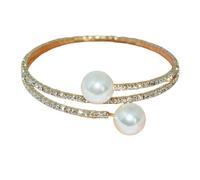 Sparkling Dainty Rhinestone Bracelet Silver Gold Color Faux Pearl Open Bangle Bracelet Wedding Bride Shiny Layered Wrap Cuff Bangle Bracelet Adjustable Pearl Bracelets for Women, adjustable, Stone, no