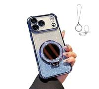 Sparkling Diamond Women's Phone Case with Mirror & Stand for iPhone 17/16/15/14/13/12Pro Max, Sparkling Luxe Bling Rhinestone Phone Case (for 13 Pro Max,Blue2)