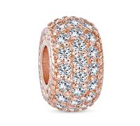 Sparkling Dome Clear White Crystal Spacer Stopper Barrel Bead Charm For Women Teens Rose Gold Plated .925 Sterling Silver Fits European Bracelet