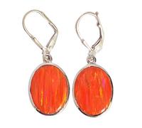 Sparkling Fire Opal Earrings 925 Sterling Silver 14x10mm Oval Cabochon Multicolor Bezel Set Handmade Gemstone Jewelry Colorful Drop Earrings Gift for Her