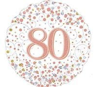 OakTree 227185 Sparkling Fizz Happy 80th Birthday Balloon, White and Rose Gold, 18”