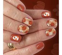 Sparkling French Design Press On Tips Halloween Pumpkin Essence Short Square Manicure Tips 24Pieces Not Require Adhesive Quick Apply Short Square Nail