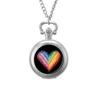 Sparkling Gay Men Heart Vintage Pocket Watch with Chain Classic Numerals White Dial