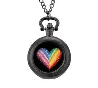 Sparkling Gay Men Heart Vintage Pocket Watch with Chain Classic Numerals White Dial