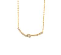 Sparkling Gold Dainty Smile Necklace 2 Row Crystal Curved Bar Chain | Gold curved bar pendant with sparkling 2 row crystals, crafted from durable titanium steel for daily wear