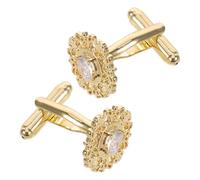 Sparkling Gold Rhinestone Floral Cufflinks for Men and Groomsmen | Vintage Baroque Style, Copper and Rhinestone Build, round Studs, Business and Prom Wear