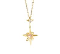Sparkling Gold Star Pendant Necklace for Women - Rhinestone Birthstone Lucky Charm Four-Point Star Dangle Necklace, Elegant Prom Party Fashion Jewelry