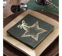 Sparkling Green Star Paper Napkins - Festive Table Settings for Christmas, Parties & Holiday Entertaining, 25 x 25 cm, Pack of 20