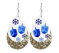 Sparkling Hanukkah Leather Earrings for Women Chanukah Candle Star Double Leather Dangle Taerdrop Earrings Hanukkah Holiday Jewelry Gifts, S, Faux Leather, No Gemstone