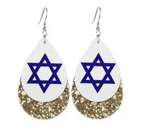 Sparkling Hanukkah Leather Earrings for Women Chanukah Candle Star Double Leather Dangle Taerdrop Earrings Hanukkah Holiday Jewelry Gifts, S, Faux Leather, No Gemstone
