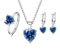 Sparkling Heart Design Cubic Zirconia Necklace Earrings Ring Set Stylish Jewelry Set for Women Fashion Jewelry Gift Romance Cubic Zirconia Collection, One Size, See Description, See Description