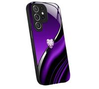 Sparkling Heart Hard Case for Samsung, Luxury Heart-Shaped Shockproof Fully Enclosed Tempered Glass Phone Case (Dark Purple,for Galaxy S24)