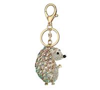Sparkling Hedgehog Rhinestone Keychain,Cute Gold Animal Keyring Pendant (White)