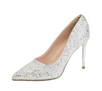 Sparkling High Heels Shiny Crystal Women Pumps Sequins Stage Performances Lady Stiletto Pointy Toe Female Heels Gorgeous Evening Dress Shoes for Women(Beige,38)
