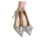 Sparkling High Heels Wedding Shoes Cinderella Shoes Rhinestone High Heels Pumps Pointed Toe Woman Crystal Party Pumps for Women(Silver 6cm,41)