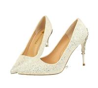 Sparkling High Heels Women 10cm Bling Sequins Daily Scapins New Goddess Pumps Lady Luxury High Heels Wedding Bridal Party Dress Shoes for Women(White 9.5cm,34)