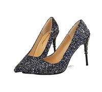 Sparkling High Heels Women 10cm Bling Sequins Daily Scapins New Goddess Pumps Lady Luxury High Heels Wedding Bridal Party Dress Shoes for Women(Blue 9.5cm,39)
