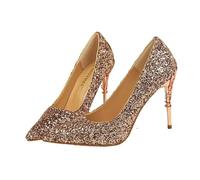 Sparkling High Heels Women 10cm Bling Sequins Daily Scapins New Goddess Pumps Lady Luxury High Heels Wedding Bridal Party Dress Shoes for Women(Champagne 9.5cm,38)