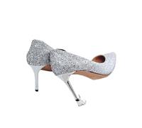 Sparkling High Heels Women's Shoes Shallow Mouth Pointed Tip Shining Sequins Sexy and Thin Foreign Style High Heels for Women(Silver 7CM,37)