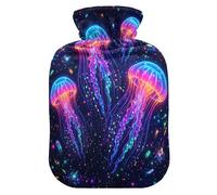 Sparkling Jellyfish Cosmic Hot-Water Bottle with Soft Cover, 2L Hot Compress Bag for Hot and Cold Therapies
