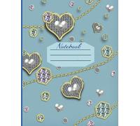 Sparkling Jewels Composition Notebook: Blue Background Design with Diamonds, Hearts, and Chains - College Ruled, 120 Pages, 8.5 x 11 in, Matte Cover