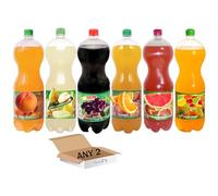 Sparkling Juice Drink 2L - Refreshing Fruity Soft Drink - Large Bottle for Sharing - FF (Pack of 2, Random Mixed)