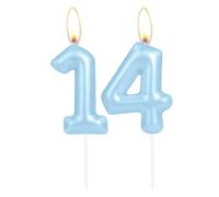 Sparkling Light Blue 14th Birthday Number Candle, Pearl Blue Number 14 Cake Candle, Birthday Cake Topper Cupcake Girl Boy, Wedding Anniversary Decoration