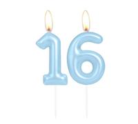 Sparkling Light Blue 16th Birthday Number Candle, Pearl Blue Number 16 Cake Candle, Birthday Cake Topper Cupcake Girl Boy, Wedding Anniversary Decoration