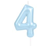 Sparkling Light Blue 4th Birthday Number Candle, Pearl Blue Number 4 Cake Candle, Birthday Cake and Cupcake Topper, Wedding Anniversary Decoration