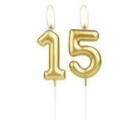 Sparkling Light Golden 15th Birthday Number Candle, Golden Number 15 Cake Candle, Birthday Cake Topper Cupcake Girl Boy, Wedding Anniversary Decoration