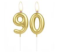 Sparkling Light Golden 90th Birthday Number Candle, Golden Number 90 Cake Candle, Birthday Cake Topper Cupcake Girl Boy, Wedding Anniversary Decoration