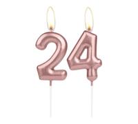 Sparkling Light Rose Gold 24th Birthday Number Candle, Rose Gold Number 24 Cake Candle, Birthday Cake Topper Cupcake Girl Boy, Wedding Anniversary Decoration