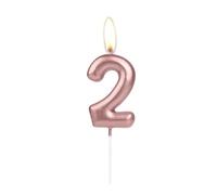 Sparkling Light Rose Gold 2nd Birthday Number Candle, Rose Gold Number 2 Cake Candle, Birthday Cake Topper Cupcake Girl Boy, Wedding Anniversary Decoration