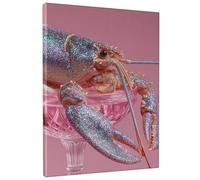 Sparkling Lobster Wall Art, Peach Glitter Seafood Canvas Print, Coastal Home Decor For Kitchen, Dining Room, Summer, Nautical Style 16x20 Inch