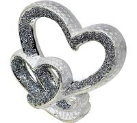 Sparkling Love: Handmade Silver Double Heart Crystal Crown Ornament with Crushed Diamond Elegance - Perfect Home Decor, Shelf Delight, or Memorable Wedding Gift