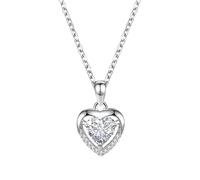 Sparkling Love Necklace, 925 Sterling Silver Pendant Women's Tianbao Jewelry Love Charm Necklace Adjustable Silver Chain Necklace Women's Birthday Gift (Silver)