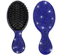 Sparkling Luxury Crystal Glitter Hair Brush Mini Portable Bling Hair Comb for Women Men, Stylish Travel Hair Styling Tool (Blue)