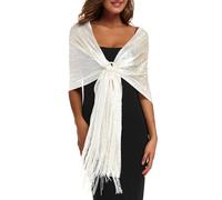 Sparkling Metallic Shawls and Wraps with Buckle for Evening Party Dresses Wedding Party, P. Light Champagne/Gold (With Gold Buckle), Large