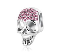 Sparkling October Pink Birthstone Skull Charms fit Pandora Charm Moments Bracelet Birthday Halloween Jewellery Gift for Women Daughter Sister Granddaughter