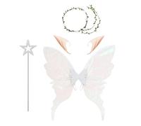 Sparkling Outfit - Butterfly Wings Kit, Underwire Support | Floral Tiara & Pointed Ears, Fantasy Present for Kids Teens Adults Party Parade Birthday Carnival Holiday Masquerade Theater