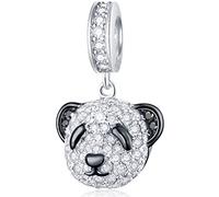 Sparkling Panda Bear Head Pendant Charms, fit Pandora Christmas Bracelet, 925 Sterling Silver Pave Panda Head CZ Dangle Beads, Animal Gifts for Grandma/Best Mum/Friends/Sister